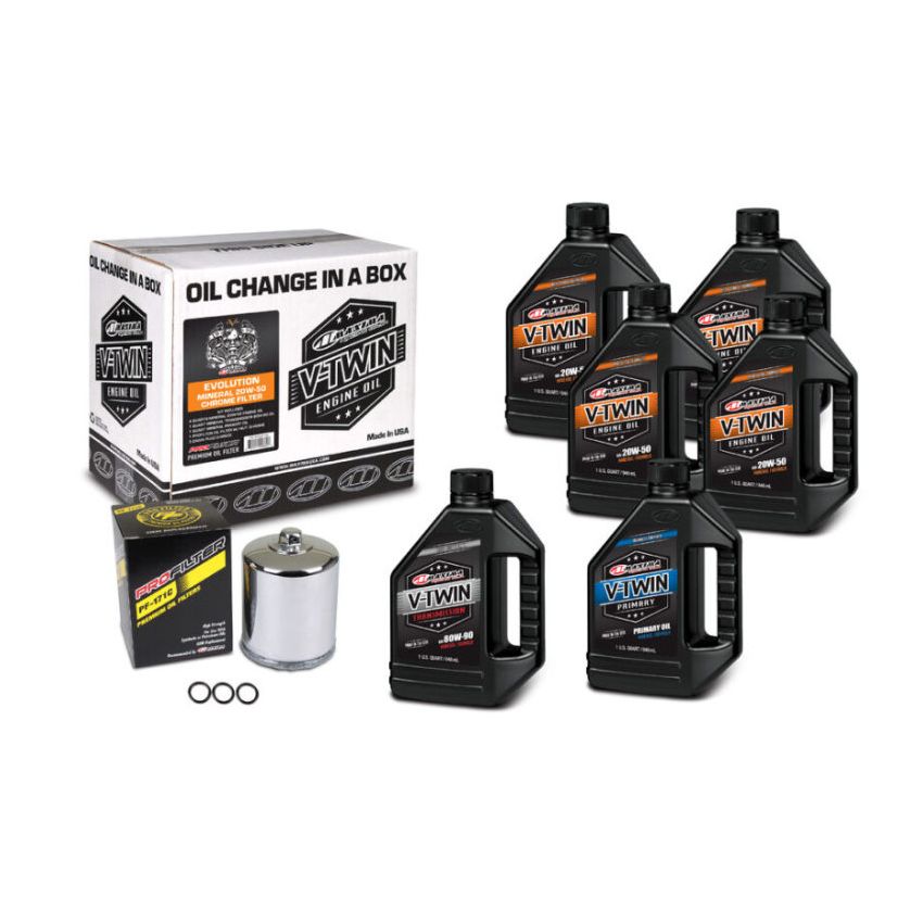 Maxima 90-069016PC V-Twin Oil Change Kit Mineral w/Chrome Filter Evolution