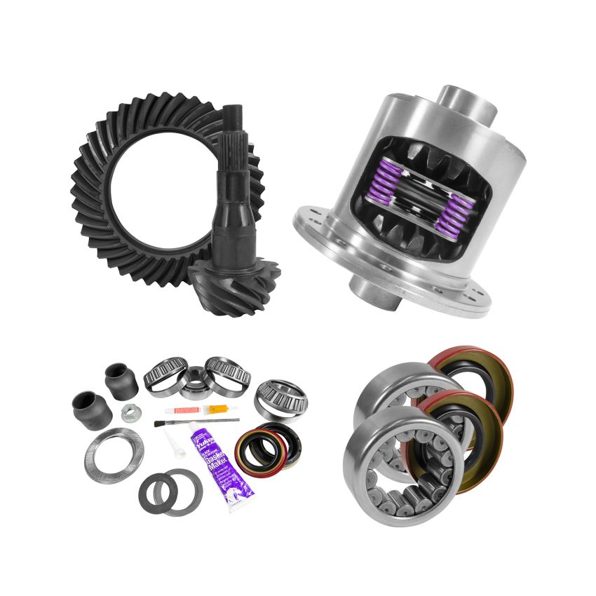 Yukon Gear & Axle YGK2097 Yukon 9.75in Ford 3.55 Rear Ring & Pinion Install Kit 34 Spline Positraction 2.99in Axle Bearing