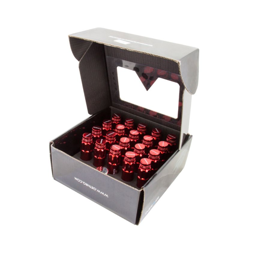 NRG 700 Series M12 X 1.5 Steel Lug Nut w/Dust Cap Cover Set 21 Pc w/Locks & Lock Socket - Red