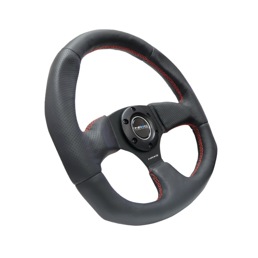 NRG Reinforced Steering Wheel (320mm Horizontal / 330mm Vertical) Leather w/Red Stitching