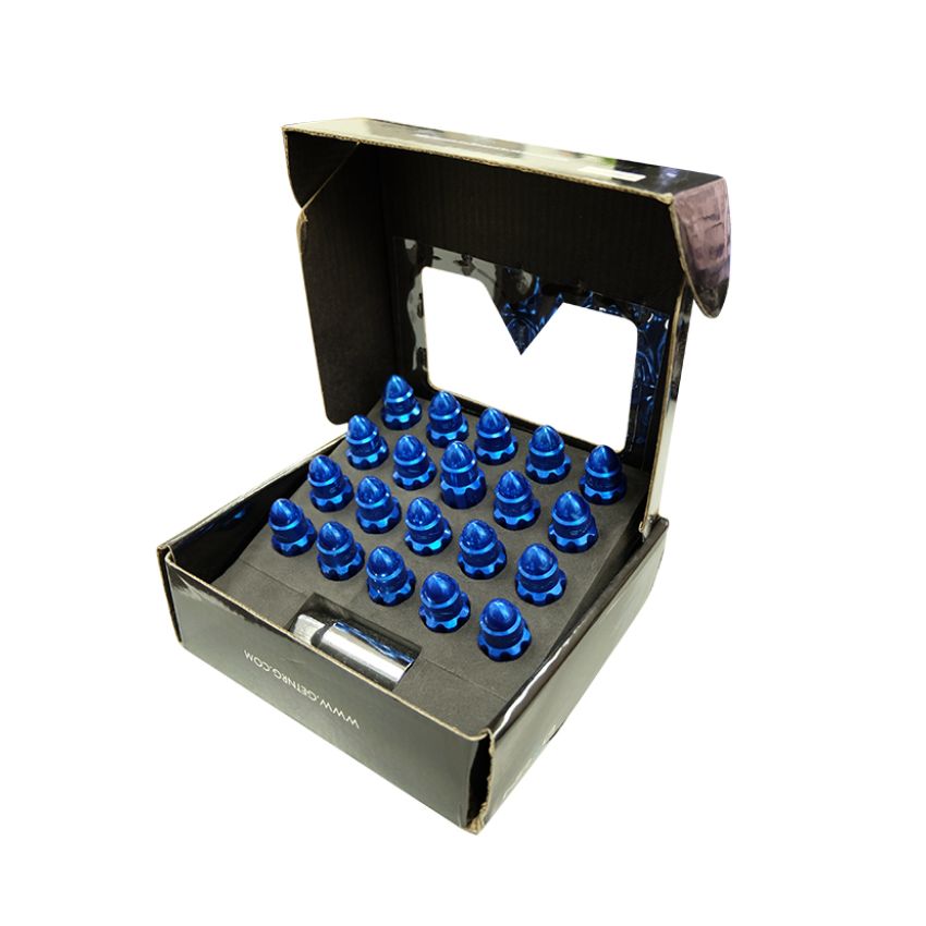 NRG 500 Series M12 X 1.5 Bullet Shape Steel Lug Nut Set - 21 Pc w/Lock Key - Blue