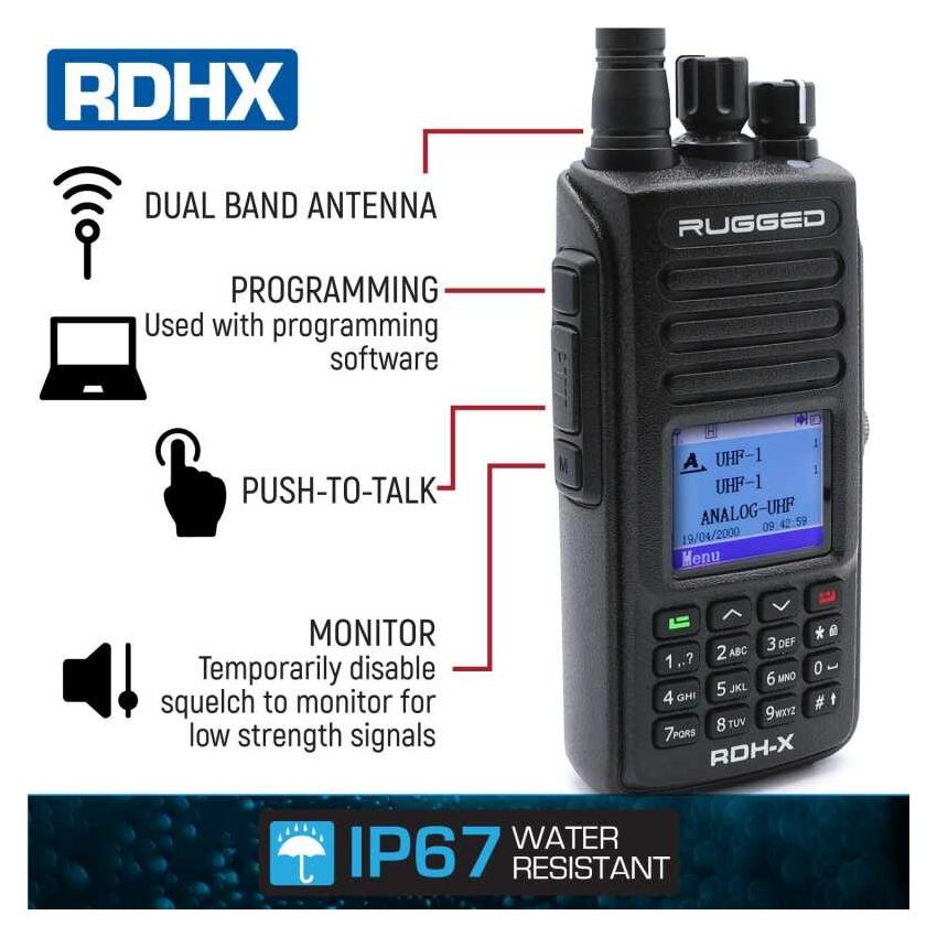 Rugged Radios RDH-X-HV WATERPROOF - Rugged RDH-X - Bus Band 2-Way Radio - Digital and Analog / Safety Yellow