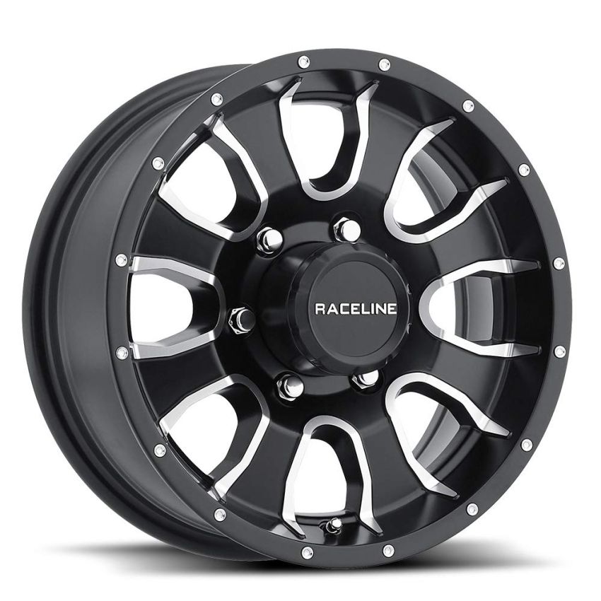 Raceline 860M Mamba 16x6in / 6x139.7 BP / 0mm Offset / 4.25mm Bore - Black & Machined Wheel