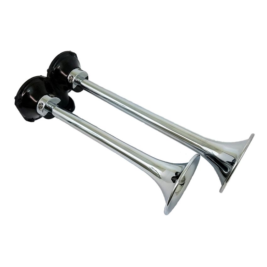 Kleinn Air Horns 401 Kleinn Chrome Roof Mount Dual Horn/ 13.5In/11.5In - Chrome-Plated Spun Copper