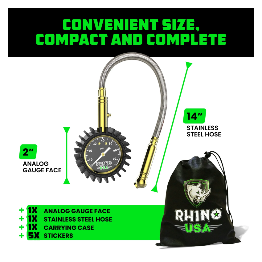 Rhino USA GRLA-GAUGE-75 75 Psi Analog Heavy Duty Tire Pressure Gauge