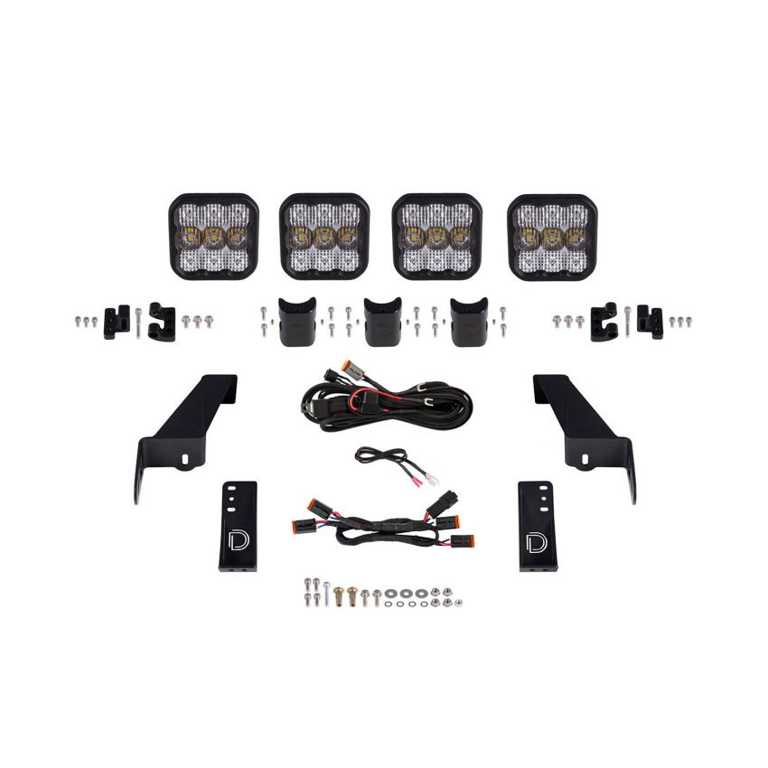 Diode Dynamics DD7268 Jeep JL SS5 4-Pod CrossLink Grille Lightbar Kit Pro - White Combo