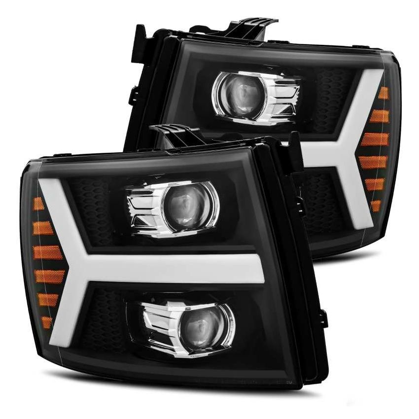 AlphaRex 07-13 Chevy 1500HD PRO-Series Proj Headlight Plank Style Matte Blk w/Activ Light/Seq Signal