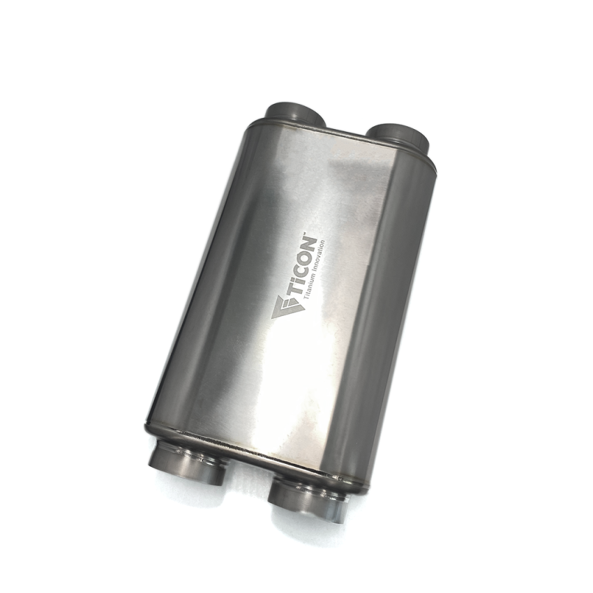 Ticon Industries 17in OAL 3.0in Dual In/Out Thin Oval Titanium Muffler - Matte