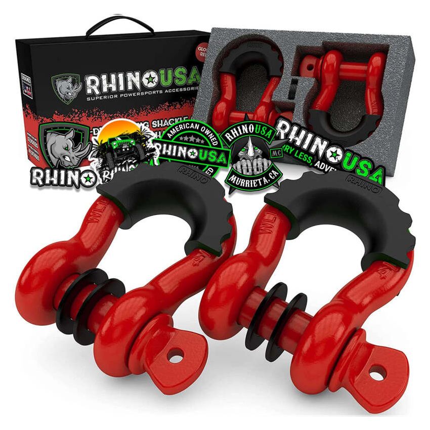 Rhino USA RNO-RED-SHACKLES 3/4In D-Ring Shackle Set (2-Pack)(Red)