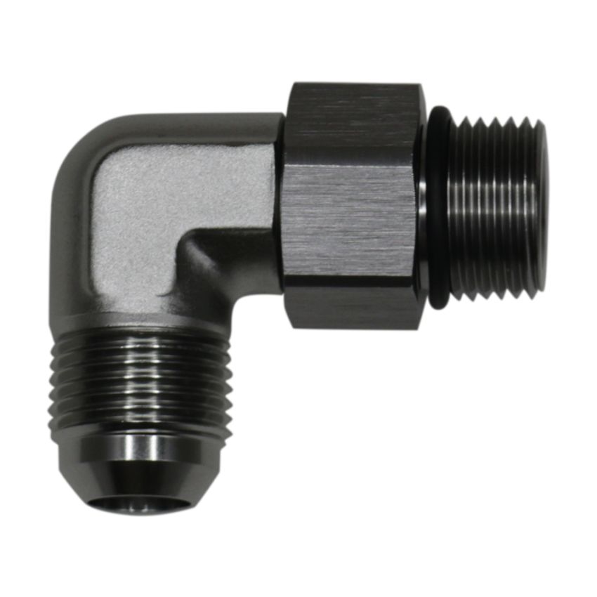 DeatschWerks 10AN ORB Male Swivel to 10AN Male Flare 90-Degree Fitting - Anodized Titanium