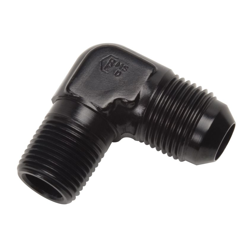 Russell Performance -6 AN to 1/4in NPT 90 Degree Flare to Pipe Adapter (Black)