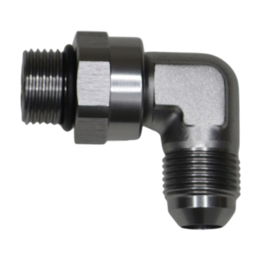 DeatschWerks 8AN ORB Male Swivel to 8AN Male Flare 90-Degree Fitting - Anodized DW Titanium