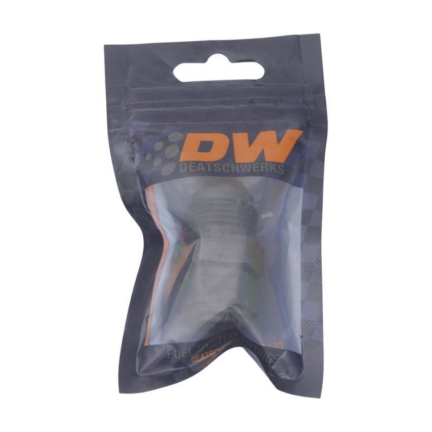 DeatschWerks 8AN Male Flare to Fuel Pump Outlet Barb Adapter - Anodized Matte Black