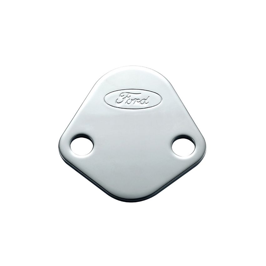 Ford Racing 302-290 Ford Logo Fuel Pump Blockoff Plate: Chrome