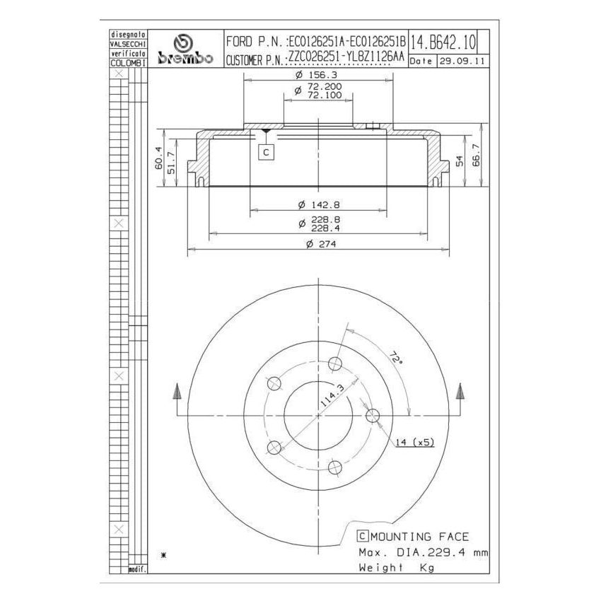Brembo 14.B642.10 Premium OE Equivalent Brake Drum