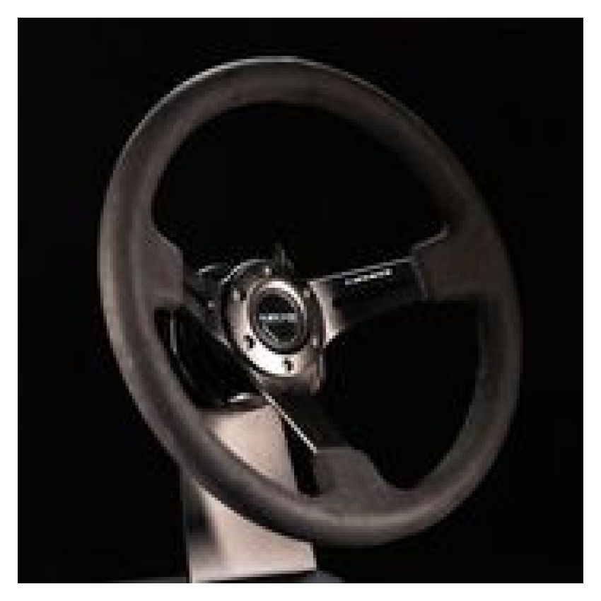 NRG Reinforced Steering Wheel (350mm / 3in. Deep) Black Leather w/ Alcantara Stitching