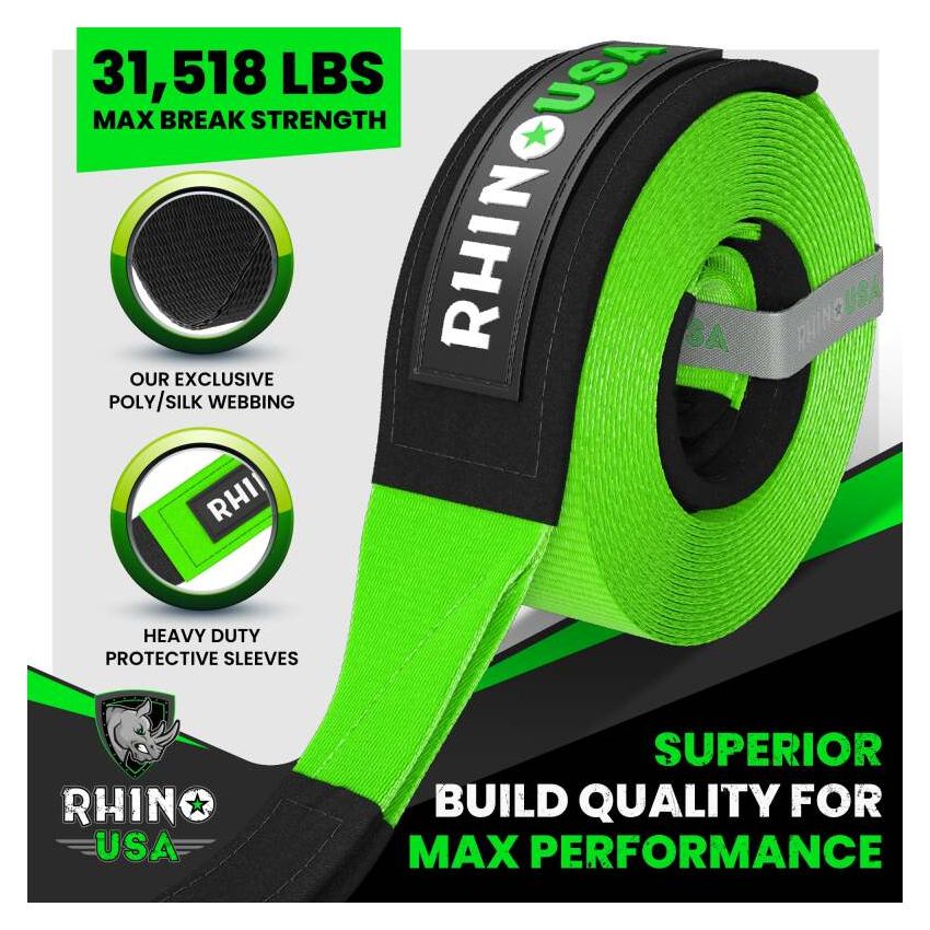 Rhino USA RG-TS3X20-GRN Recovery Tow Strap 3Inx20Ft (Green)