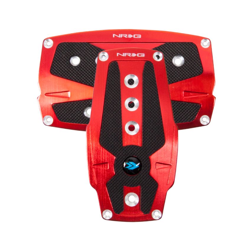 NRG Brushed Aluminum Sport Pedal A/T - Red w/Black Rubber Inserts
