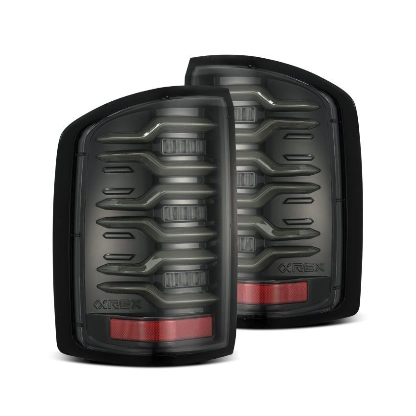 AlphaRex 14-18 GMC Sierra 1500/2500HD/3500HD LUXX-Series LED Tail Lights Alpha-Blk Actv Lgt Seq. Sig