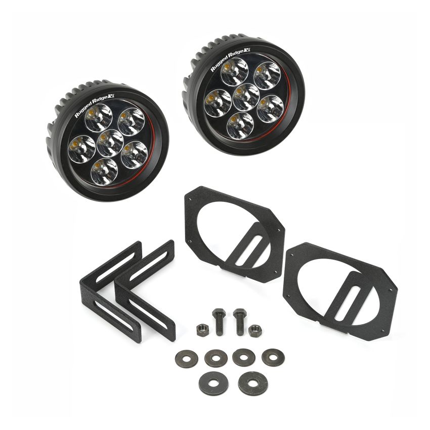 Rugged Ridge 07-18 Jeep Wrangler JK Bumper Mounted Circular LED Light & Mount Kit