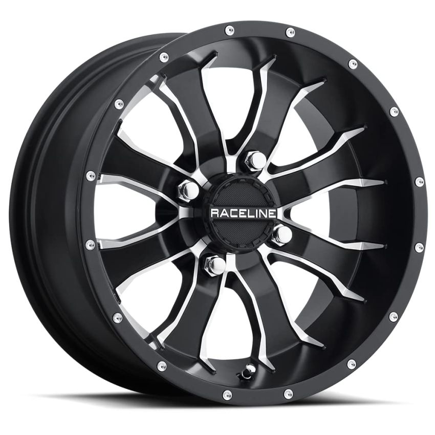 Raceline A77 Mamba 14x7in / 4x110 BP / -47mm Offset / 83.8mm Bore - Black & Machined Wheel