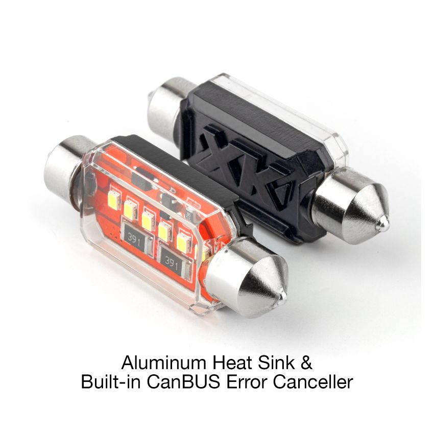 XKGLOW XK-FT39-W XK Glow White Festoon Error Free Ultra Bright LED Bulbs w/ Built-in Canbus 2pc 39mm