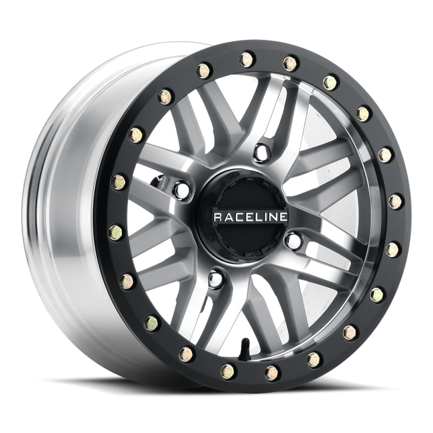 Raceline A91MA Ryno 15x7in/4x156 BP/10mm Offset/132.5mm Bore - Machined & Black Ring Beadlock Wheel