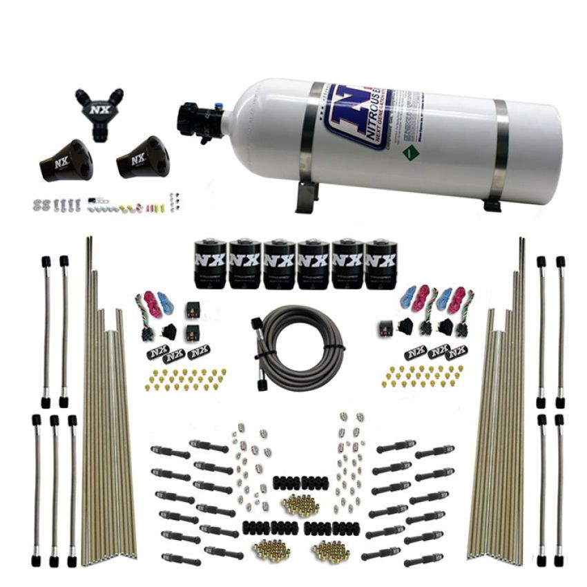 Nitrous Express 93206-15 8 CYL DRY DIRECT PORT, THREE STAGE, 6 SOLENOIDS, WITH 15LB BOTTLE (200-600HP)