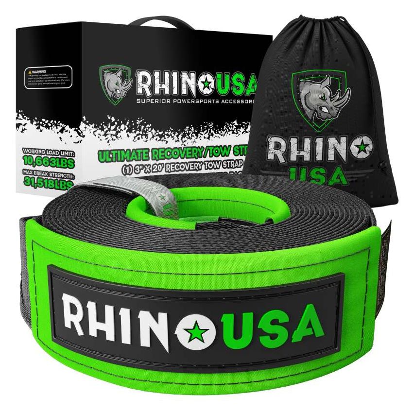 Rhino USA G-TOWSTRAP Recovery Tow Strap 3Inx20Ft (Black)