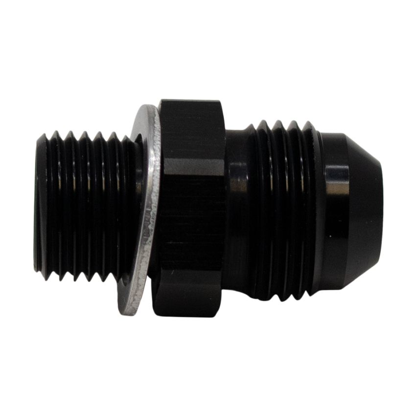 DeatschWerks 8AN Male Flare to M16 X 1.5 Male Metric Adapter (Incl Washer) - Anodized Matte Black