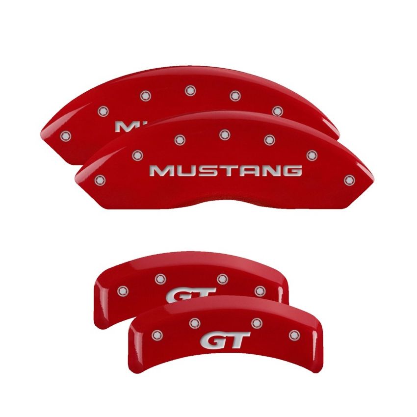 MGP 4 Caliper Covers Engraved Front Mustang Engraved Rear SN95/GT Red finish silver ch