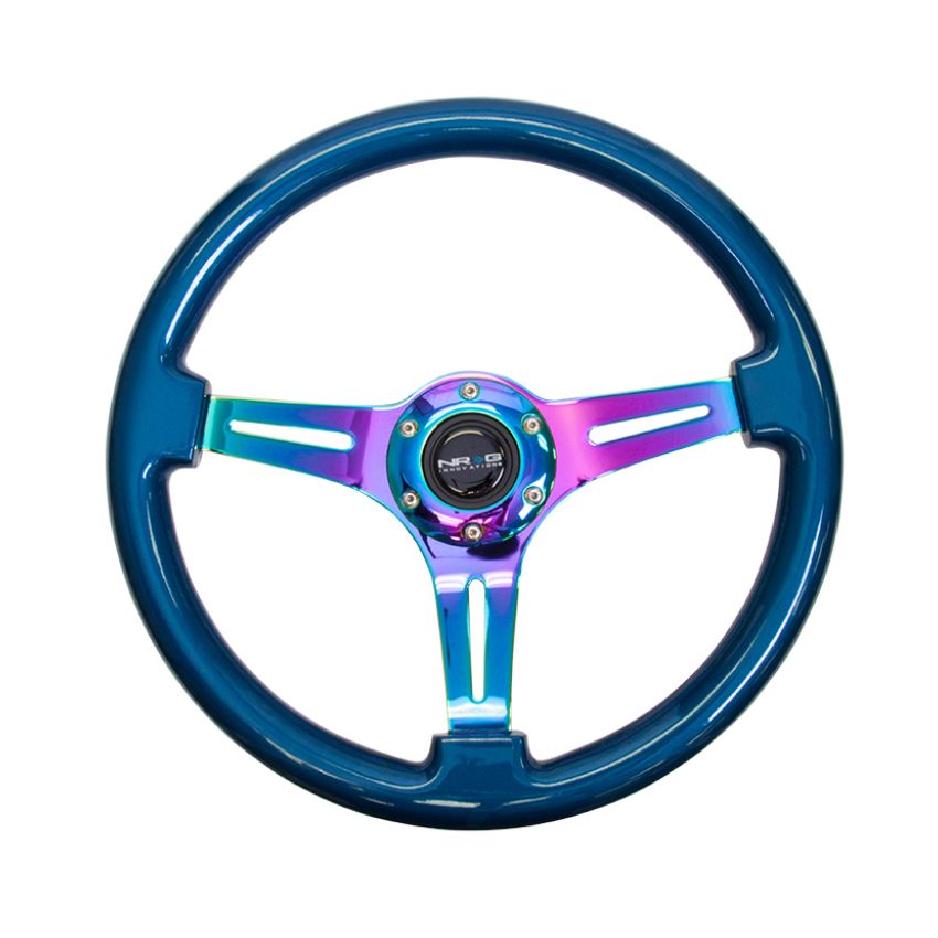 NRG Classic Wood Grain Steering Wheel (350mm) Blue Pearl/Flake Paint w/Neochrome 3-Spoke Center