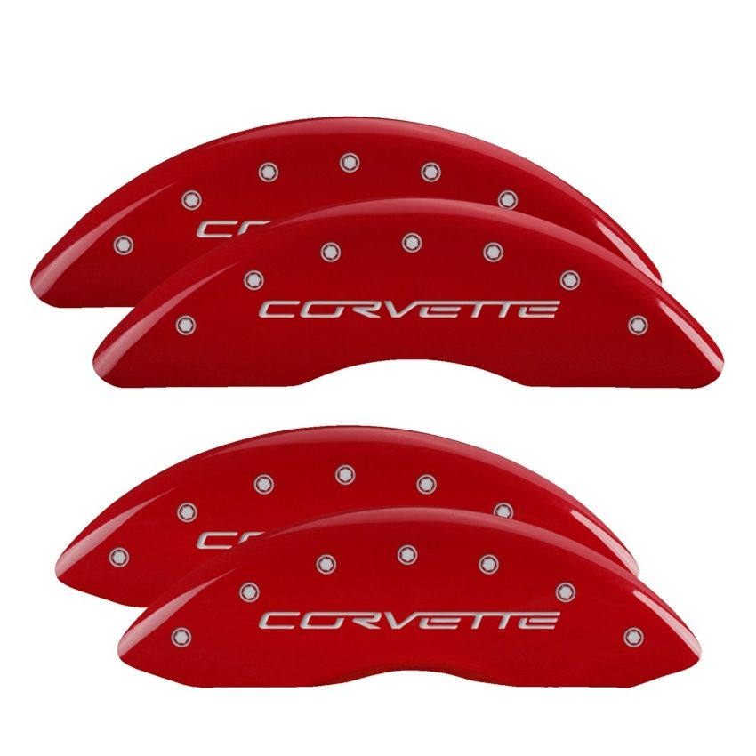 MGP 4 Caliper Covers Engraved Front & Rear C6/Corvette Red finish silver ch