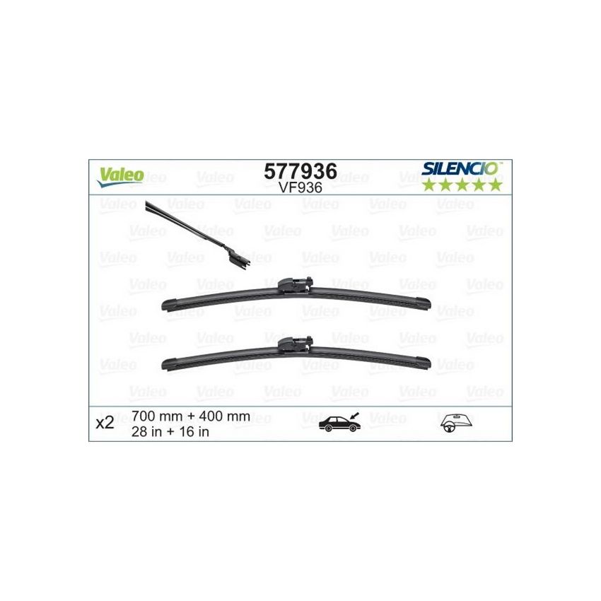 Valeo 577936 Flat 28in/16in Connector Top-Lock DENSO GEN2V5 (Pack of 2)