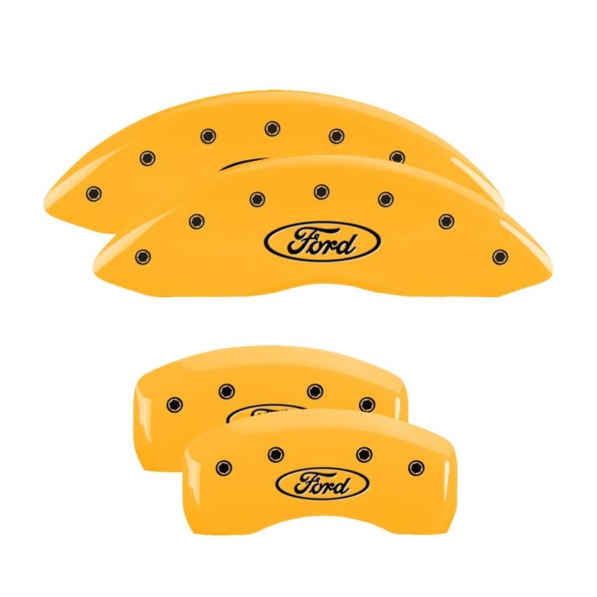 MGP 4 Caliper Covers Engraved Front & Rear Oval Logo/Ford Yellow Finish Black Char 2004 Ford Falcon