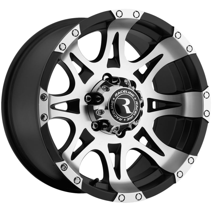 Raceline 982 Raptor 16x8in / 6x139.7 BP / 0mm Offset / 106.1mm Bore - Black & Machined Wheel