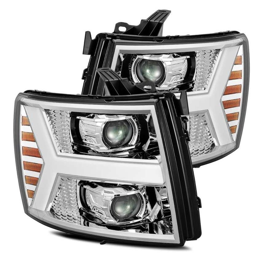 AlphaRex 07-13 Chevy 1500HD PRO-Series Proj Headlights Plank Style Chrome w/Activ Light/Seq Signal