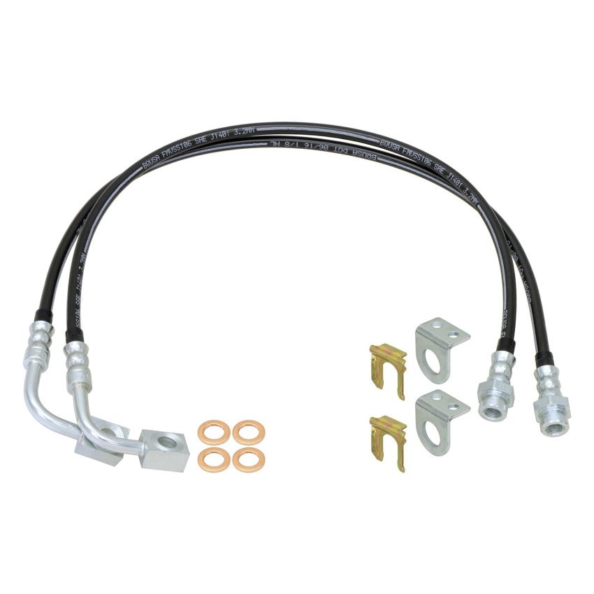 RockJock 2014+ JK Braided Brake Hose Kit Front 35in Long w/ Single Groove End Hoses