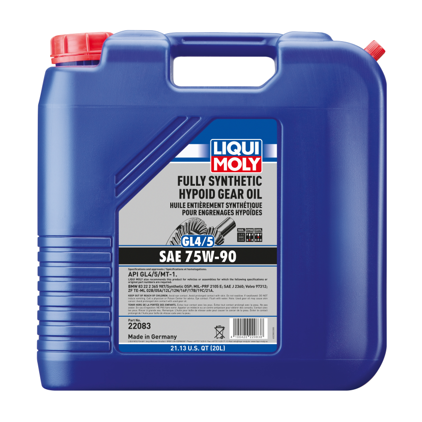 LIQUI MOLY 22083 Fully Synthetic Hypoid Gear Oil (GL4/5) SAE 75W-90