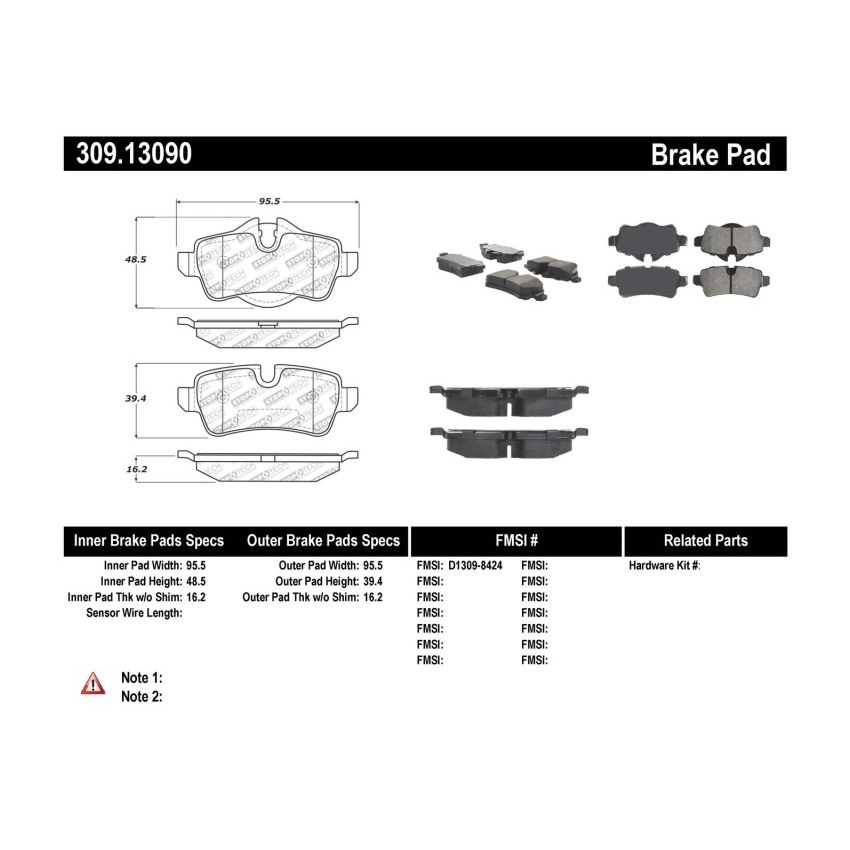 Stoptech 309.13090 Performance 07-09 Mini Cooper/Cooper S Rear Brake Pads