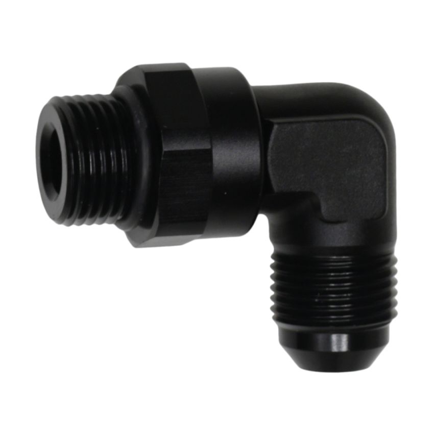 DeatschWerks 8AN ORB Male Swivel to 8AN Male Flare 90-Degree Fitting - Anodized Matte Black