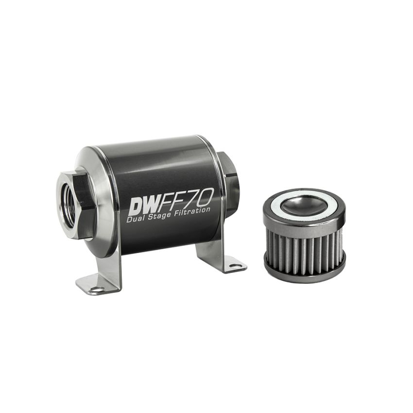 DeatschWerks 8-03-070-040K Stainless Steel 8AN 40 Micron Universal Inline Fuel Filter Housing Kit (70mm)