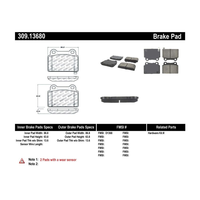 Stoptech 309.13680 Performance 08+ Mitsubishi Evolution X Rear Brake Pads