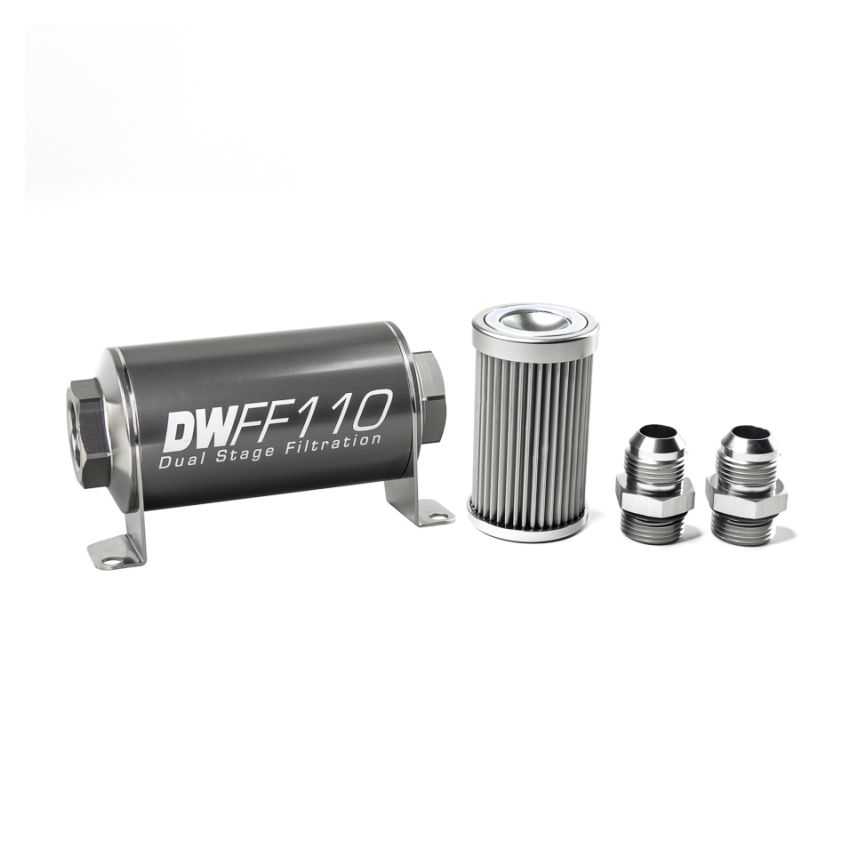 DeatschWerks Stainless Steel 10AN 10 Micron Universal Inline Fuel Filter Housing Kit (110mm)