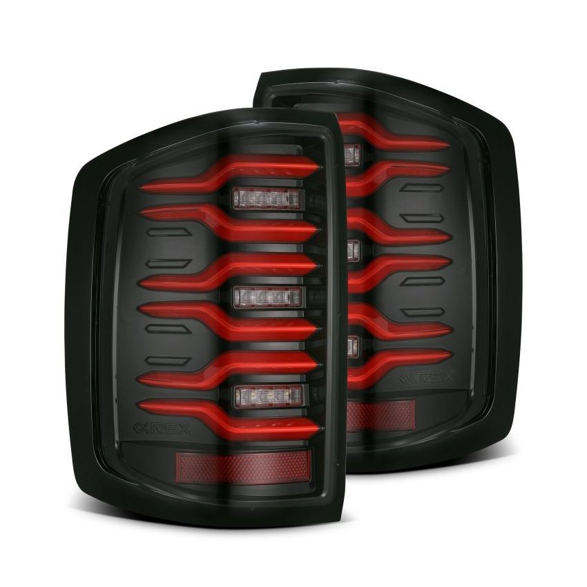 AlphaRex 14-18 Chevy Silverado 1500 Luxx-Series LED Tail Lights Black/Red w/Activ Light/Seq Signal