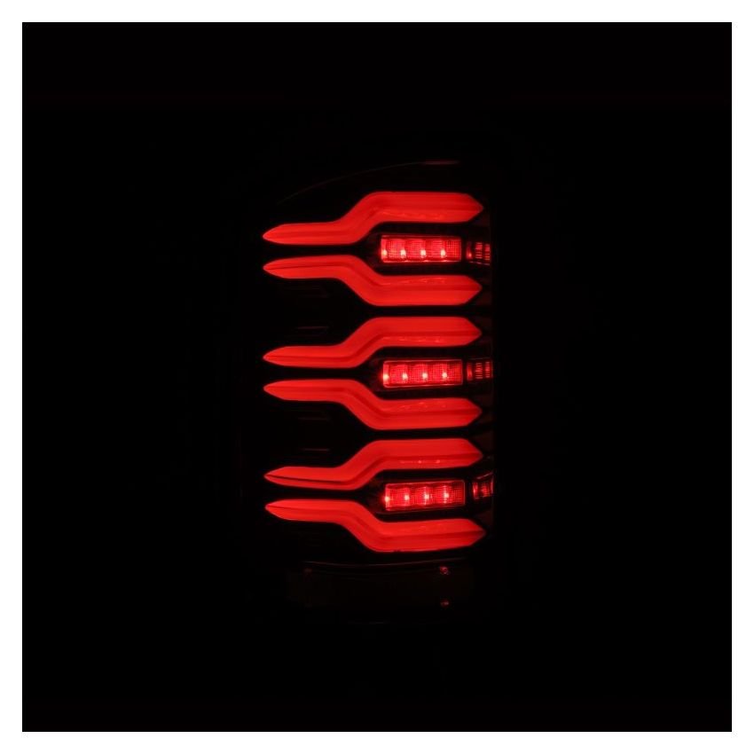 AlphaRex 14-18 GMC Sierra 1500/2500HD/3500HD LUXX-Series LED Tail Lights Alpha-Blk Actv Lgt Seq. Sig