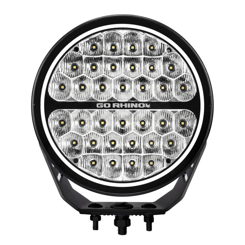 Go Rhino 751700911DRS Xplor Blackout Series Round LED Sgl Driving Kit w/DRL (Surface/Thread Stud Mnt) 9in. - Blk