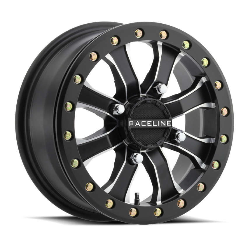 Raceline A71MB Mamba 15x6in/4x137 BP/40mm Offset/110.18mm Bore - Black & Machined Beadlock Wheel