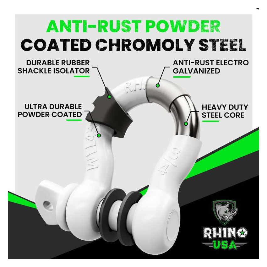 Rhino USA RNO-WHT-SHACKLES 3/4In D-Ring Shackle Set (2-Pack)(White)