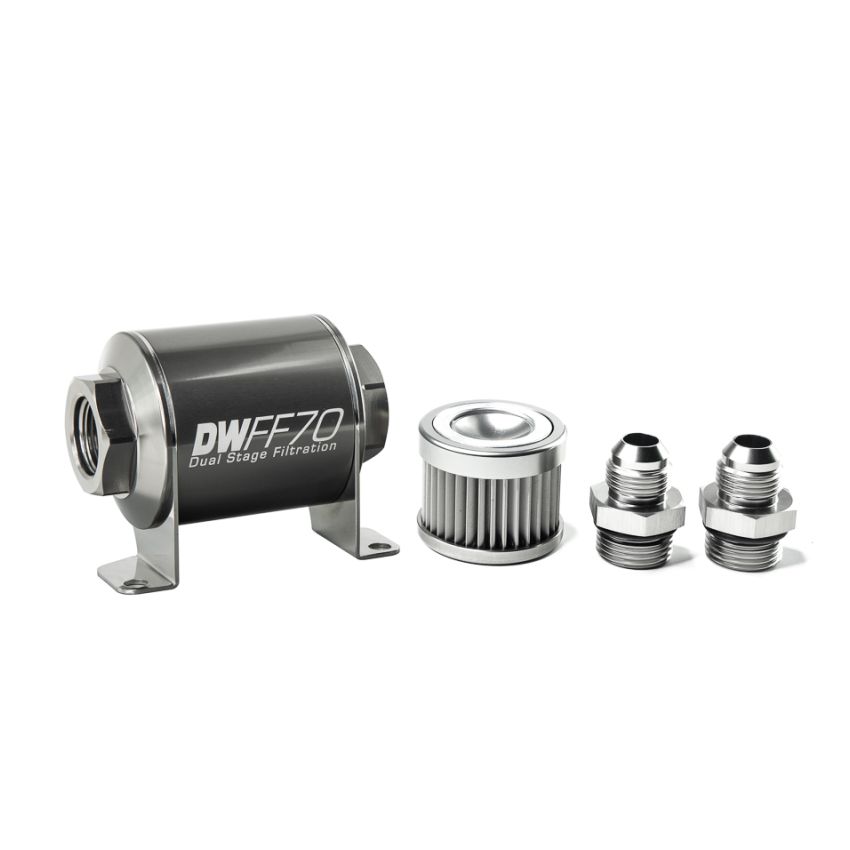 DeatschWerks 8-03-070-010K-8 Stainless Steel 8AN 10 Micron Universal Inline Fuel Filter Housing Kit (70mm)
